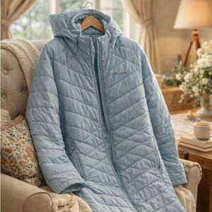 Columbia Plus Size Light Blue Quilted Hooded Puffer Coat